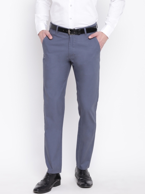 

Hancock Men Blue Slim Fit Solid Formal Trousers
