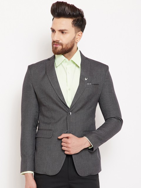 

Canary London Men Charcoal Grey Solid Slim-Fit Single-Breasted Blazer