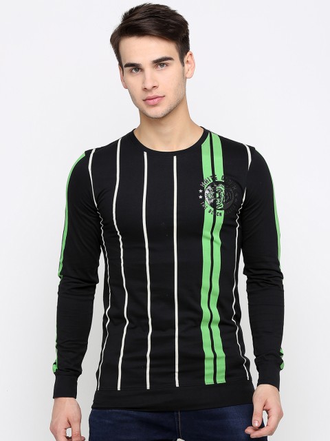 

Maniac Men Black & Green Striped Round Neck T-shirt