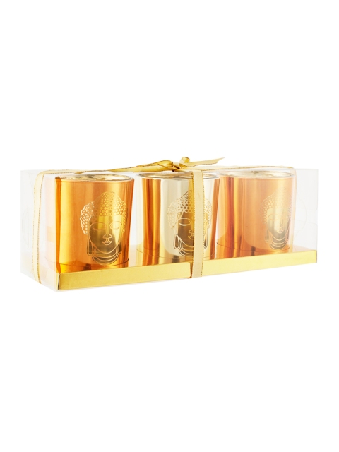 

Living Essence Set of 3 Orange Buddha Face Candle Holders