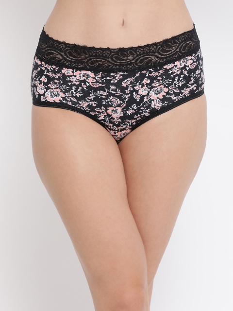

Clovia Women Black & Pink Floral Printed Mid Rise Lace Hipster Briefs PN3260P13XL