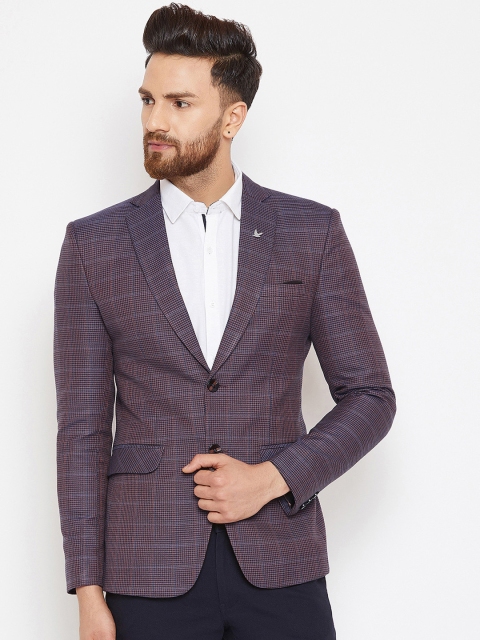 

Canary London Men Brown Checked Single-Breasted Slim Fit Casual Blazer