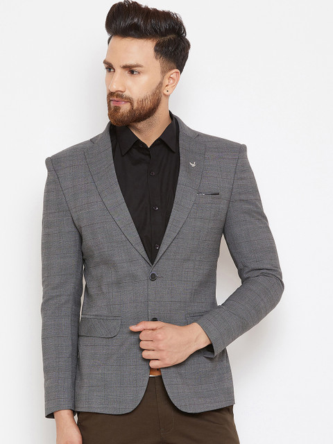 

Canary London Men Grey Checked Slim Fit Single Breasted Casual Blazer