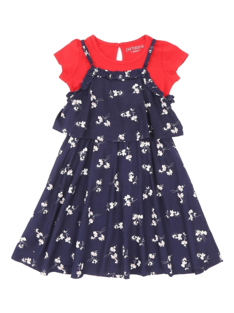

Pantaloons Junior Girls Navy Blue & Red Printed Pinafore Dress