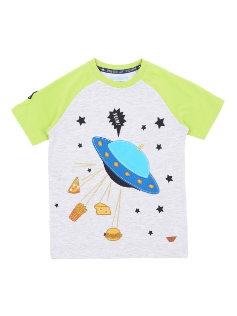 

Pantaloons Junior Boys Grey Melange Printed Round Neck T-shirt