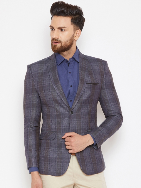 

Canary London Grey & Blue Checked Slim Fit Single-Breasted Casual Blazer