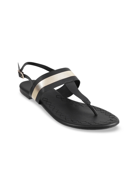 

Mochi Women Black & Gold-Toned Colourblocked Open Toe Flats