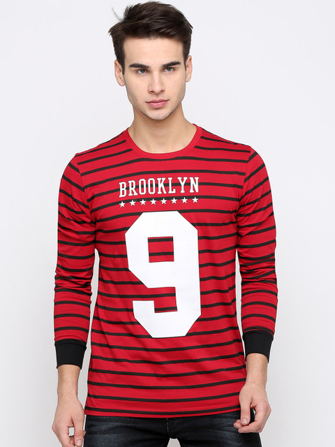 

Maniac Men Red Black Printed Round Neck Pure Cotton T-shirt