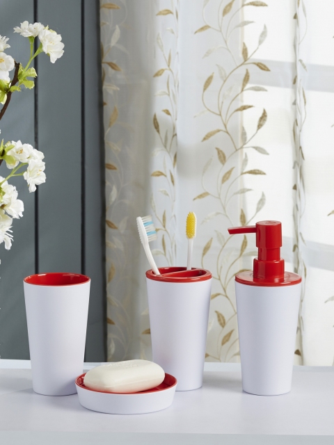 

OBSESSIONS Set of 4 White & Red Solid Ceramic Bath Accessories