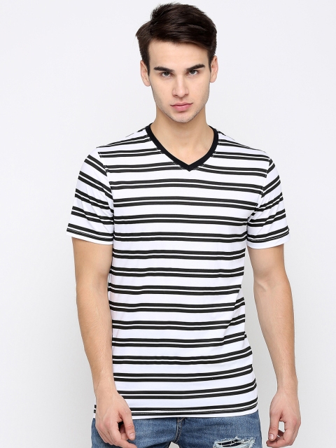 

Maniac Men White & Black Striped V-Neck T-shirt