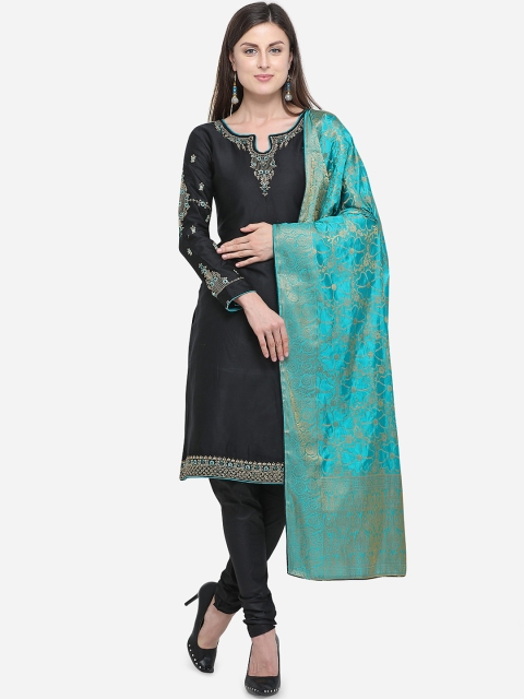 

mf Black & Teal Blue Pure Cotton Embroidered Unstitched Dress Material