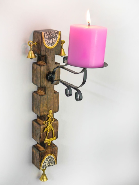

Unravel India Brown Warli Painting Wall Candle Stand