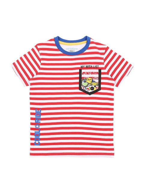 

Pantaloons Junior Boys Red & White Striped Round Neck T-shirt