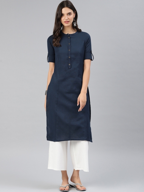 

Alena Women Navy Blue Solid Straight Kurta