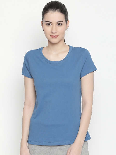 

Dreamz by Pantaloons Women Blue Solid Round Neck Lounge T-shirt