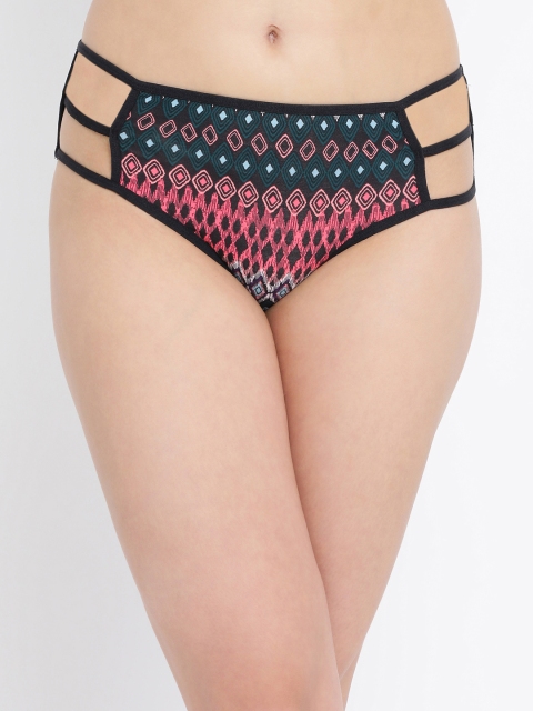 

Clovia Women Black Printed Hipster Briefs Cage Sides PN3236P13XL