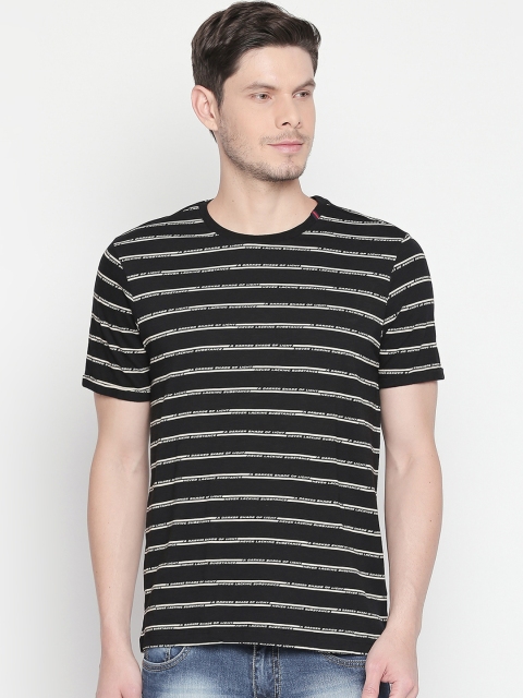 

SF JEANS by Pantaloons Men Black Striped Round Neck Slim Fit Pure Cotton T-shirt