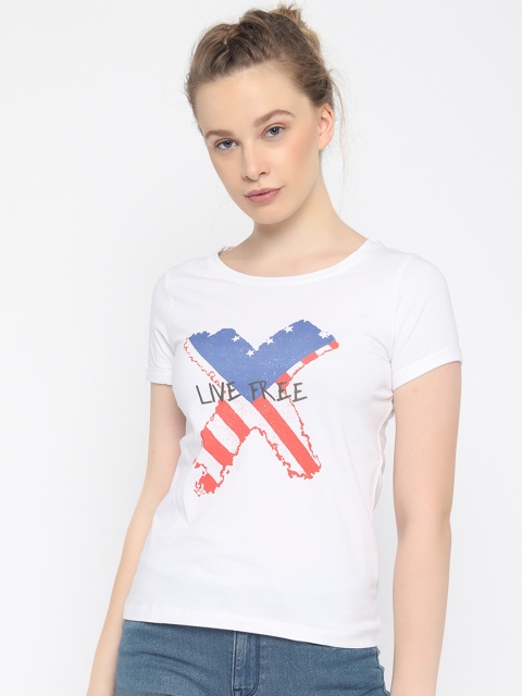

Newport Women White Printed Round Neck T-shirt