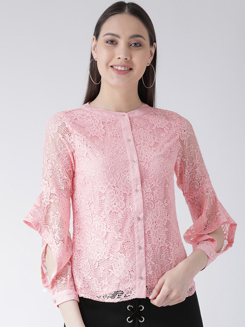 

Latin Quarters Women Pink Self Design Shirt Style Top