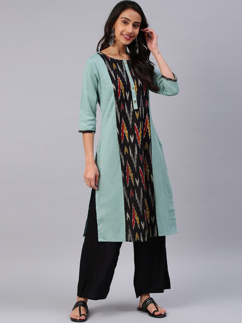 

Alena Women Sea Green & Black Printed Straight Kurta