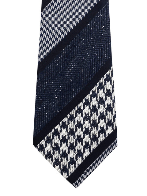 

The Tie Hub Navy Blue & White Striped Silk Broad Tie