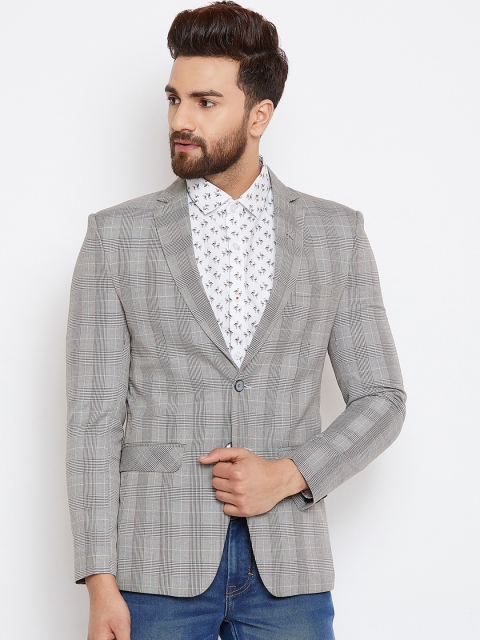 

Canary London Men Grey Checked Slim-Fit Single-Breasted Blazer