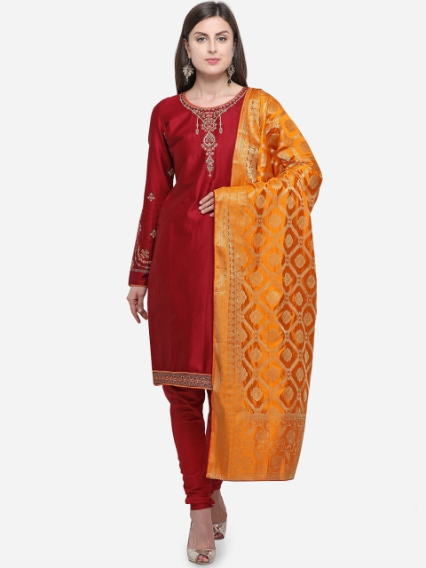 

mf Maroon & Orange Pure Cotton Unstitched Dress Material