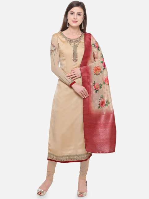 

mf Women Cream-Coloured Satin Semi-Stitched Dress Material