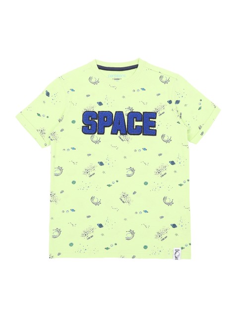

Pantaloons Junior Boys Green Printed Round Neck Pure Cotton T-shirt