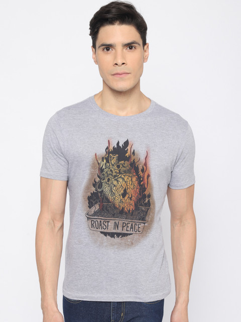 

Newport Men Grey Melange Printed Round Neck T-shirt