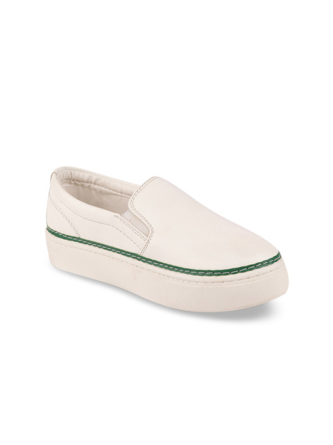 

FAUSTO Women White Slip-On Sneakers with Green Stripe Detail