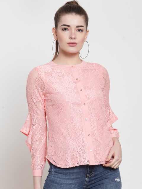 

Latin Quarters Women Pink Self Design Shirt Style Top