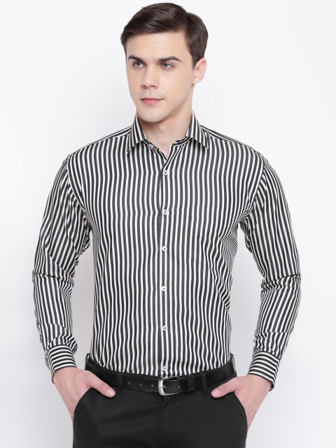 

Hancock Men Charcoal Grey & Beige Regular Fit Striped Formal Shirt