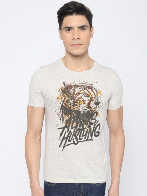 

Newport Men White Printed Round Neck T-shirt