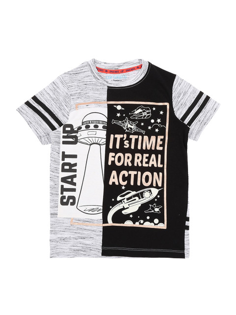 

Pantaloons Junior Boys Grey Printed Round Neck Pure Cotton T-shirt