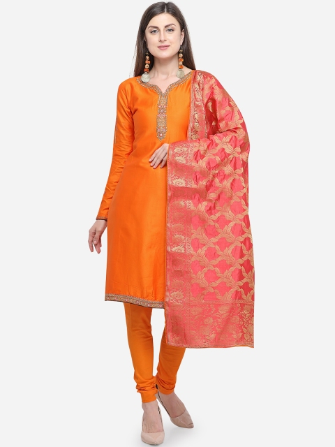 

mf Women Orange & Pink Pure Cotton Unstitched Dress Material