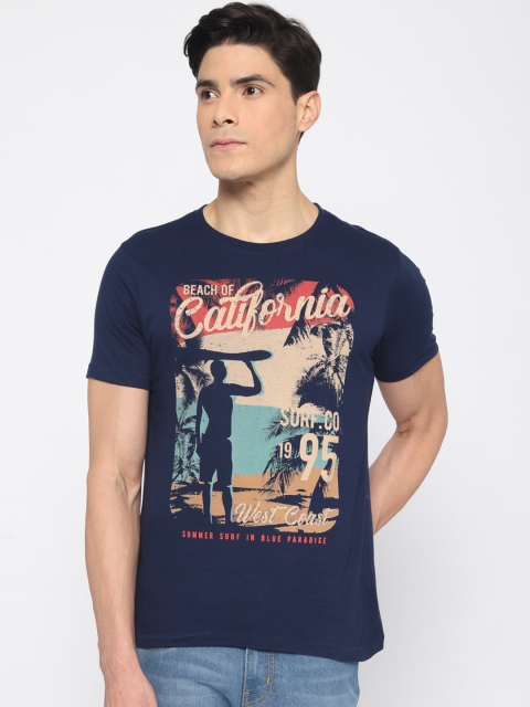 

Newport Men Navy Blue Printed Round Neck T-shirt
