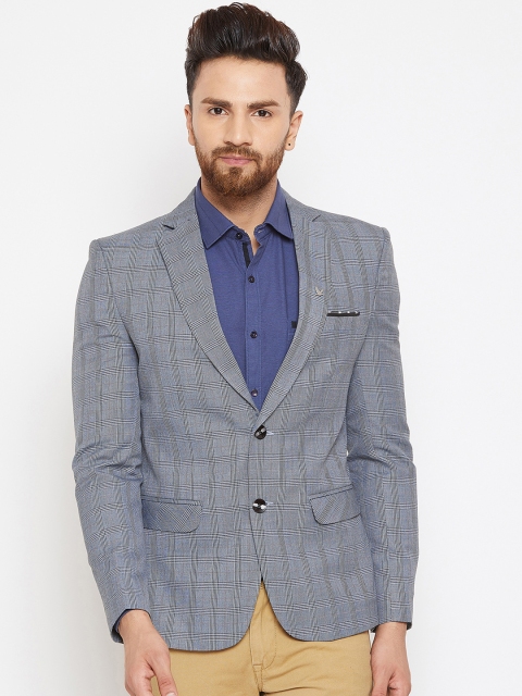 

Canary London Men Grey Checked Single-Breasted Slim Fit Casual Blazer
