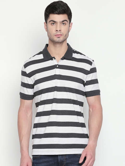 

BYFORD by Pantaloons Men Grey Striped Polo Collar T-shirt