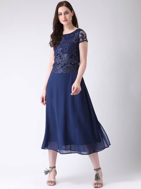 

Latin Quarters Women Navy Blue Self Design Fit and Flare Dress