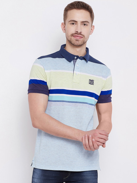 

Duke Men Blue Colourblocked Polo Collar T-shirt