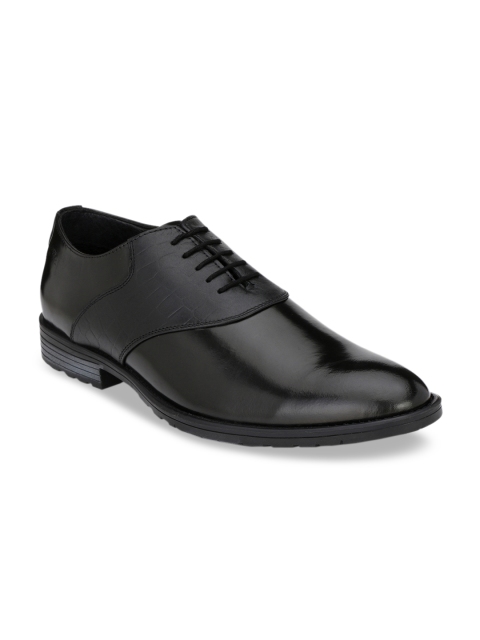 

Hitz Men Black Textured Leather Formal Oxfords