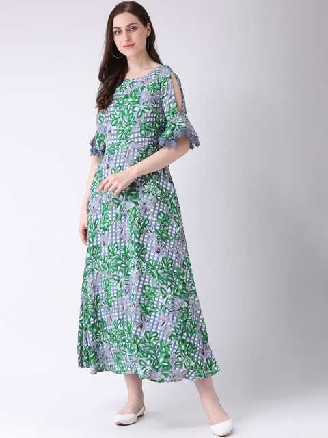 

Latin Quarters Women Grey & Green Floral Printed Fit and Flare Dress