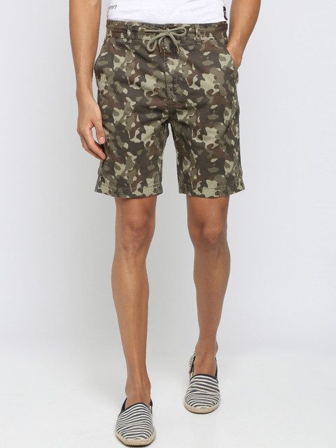 

Breakbounce Men Olive Green Printed Slim Fit Regular Shorts