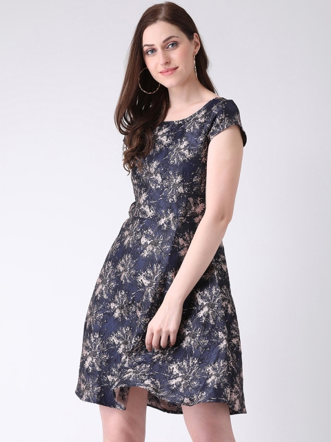 

Latin Quarters Women Blue Floral Printed Fit and Flare Dress