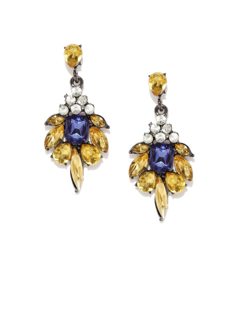 

OOMPH Gold-Toned & Blue Handcrafted Floral Drop Earrings