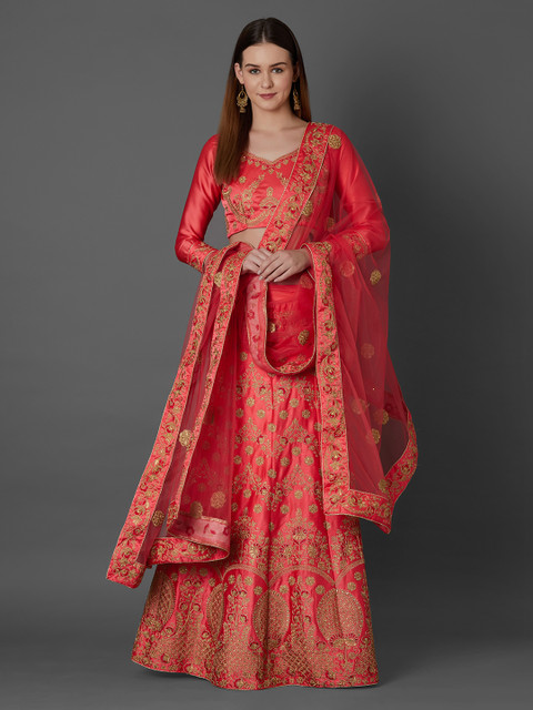 

Mitera Peach-Coloured Semi-Stitched Lehenga & Blouse with Dupatta