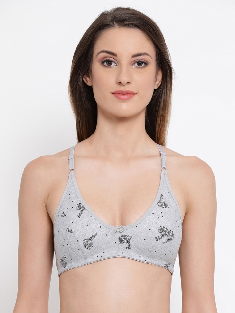 

Clovia Cotton Non-Padded Non-Wired Printed Racerback Bra, Grey