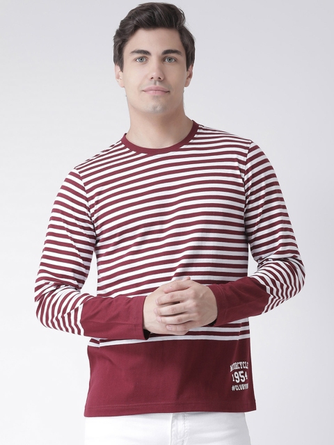 

Club York Men Maroon Striped Round Neck T-shirt