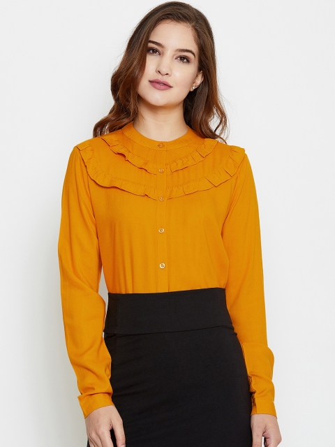 

PURYS Women Mustard Orange Smart Regular Fit Solid Casual Shirt